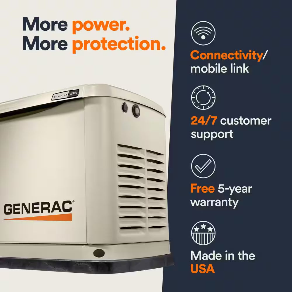 Guardian 18,000-Watt (Lp)/17,000-Watt (NG) Air-Cooled Whole House Generator with Wi-Fi and 200-Amp Transfer Switch
