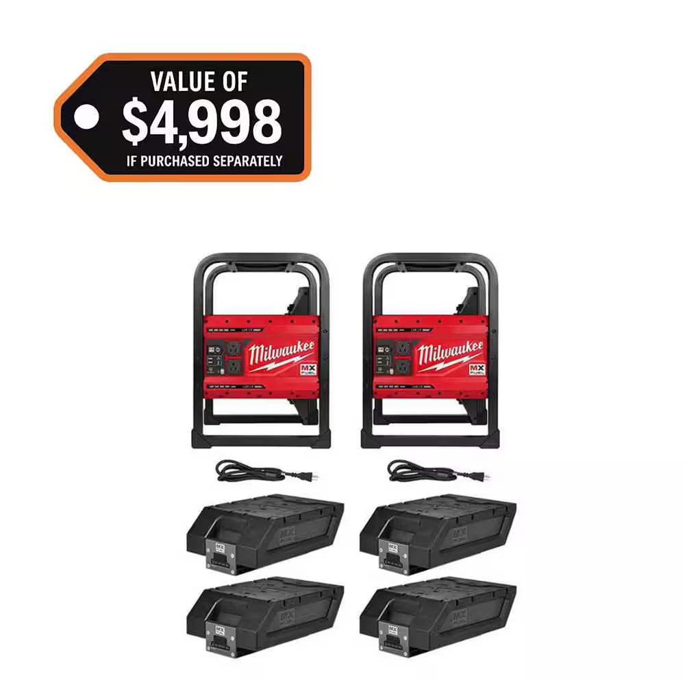 MX FUEL 3600-Watt/1800-Watt Push Start Portable Battery Powered Generator with 4 XC Batteries Combo Kit (2-Tool)