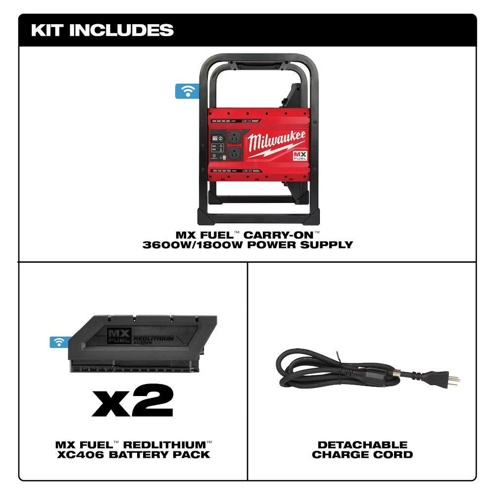 MX FUEL 3600-Watt/1800-Watt Push Start Battery Powered Generator & Rocket Stand Light with 3 XC Batteries and Charger