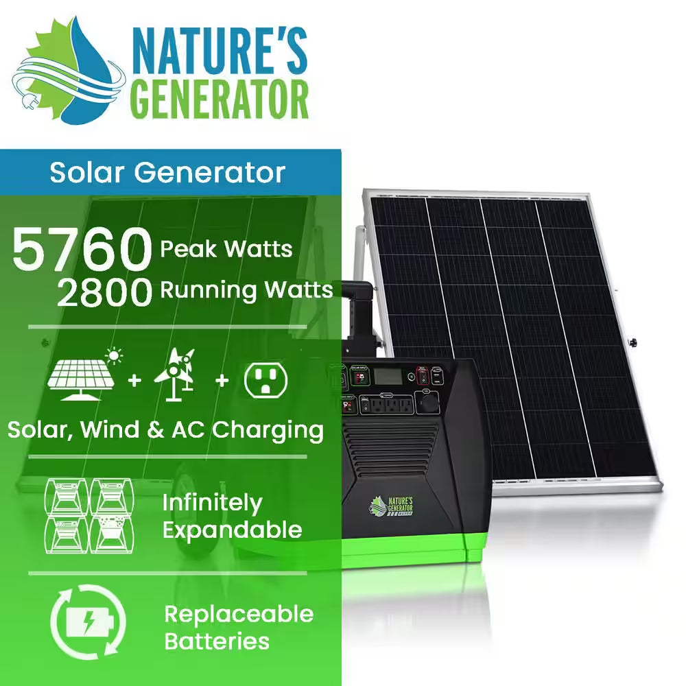 ELITE 3600-Watt/5760W Peak Push Button Start Solar Powered Portable Generator with Two 100W Solar Panels