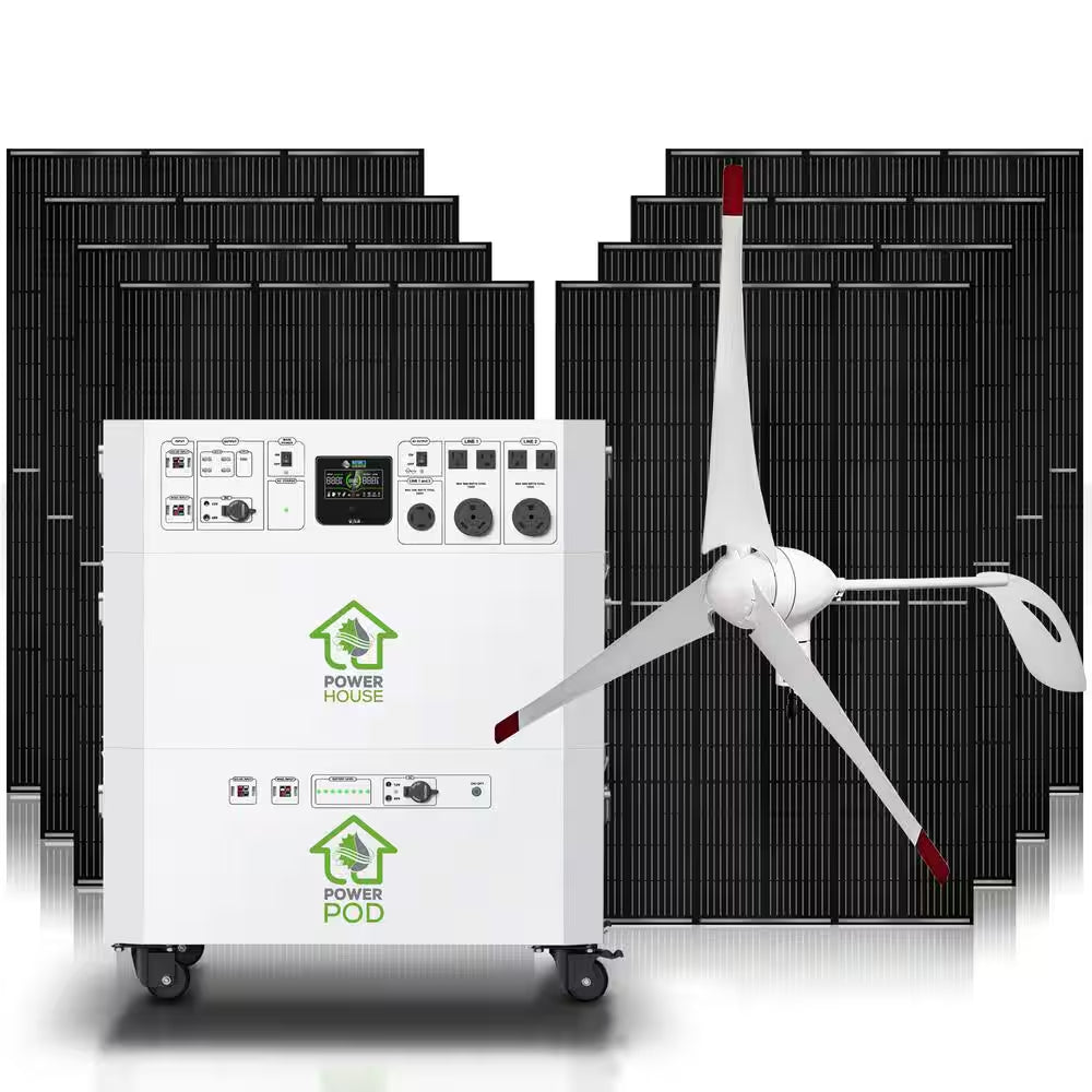 Powerhouse Gold PE 7,200-Watt Electric Switch Solar Generator with (2) 410-Watt Panels, Power Transfer Kit and Wheels