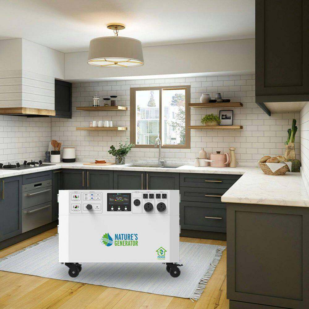 Powerhouse Gold PE 7,200-Watt Electric Switch Solar Generator with (2) 410-Watt Panels, Power Transfer Kit and Wheels